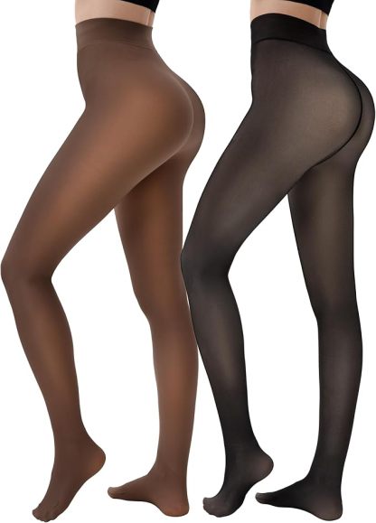 Women's Fleece Lined Tights - Fake Sheer Warm Pantyhose Thick Winter Leggings