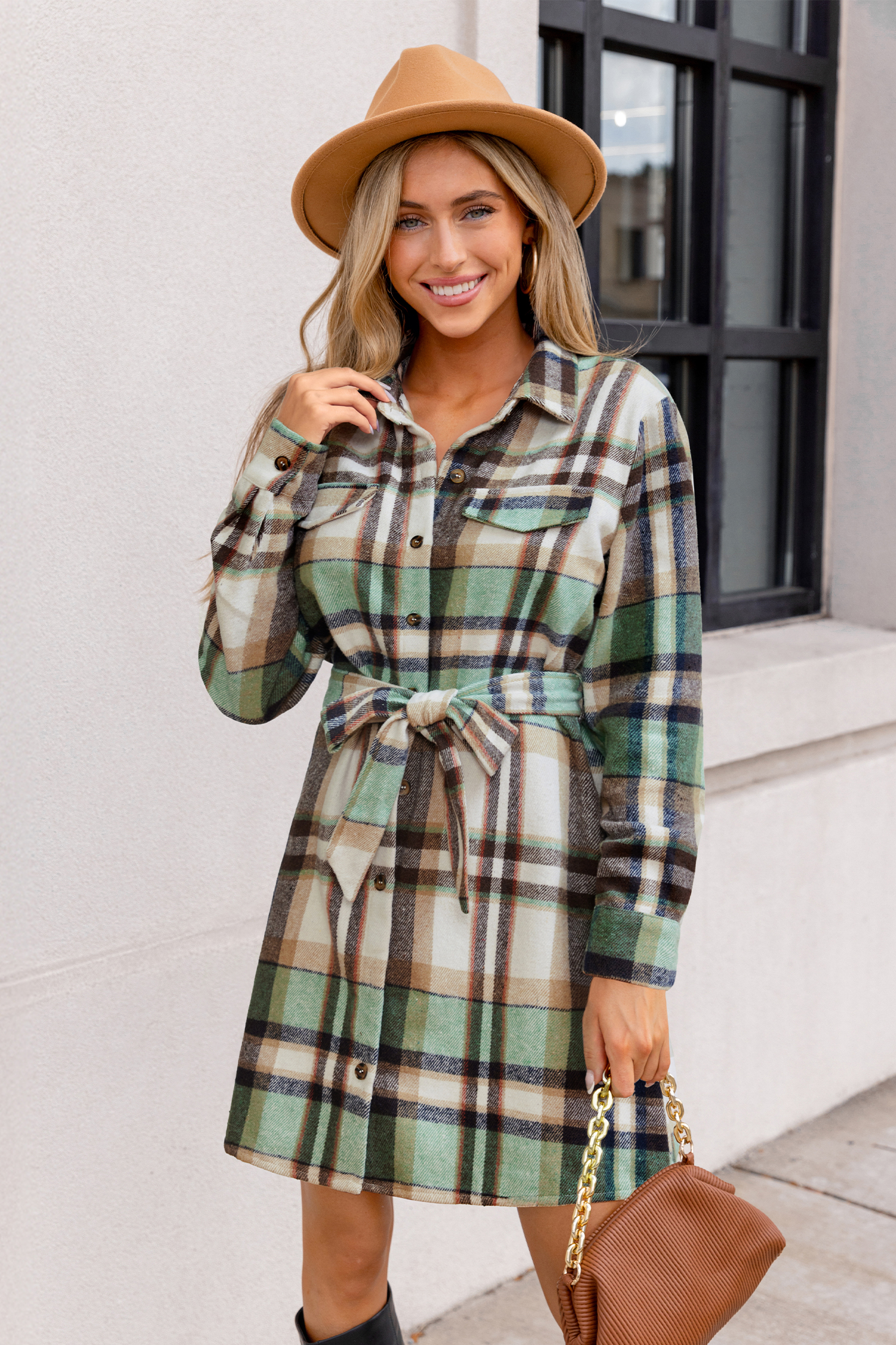 Pistachio Cream Plaid Mini Dress