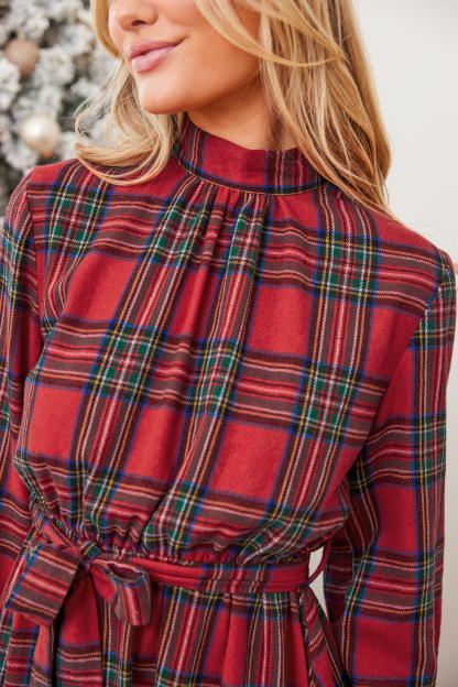 Stand Collar Belted Frill Dress