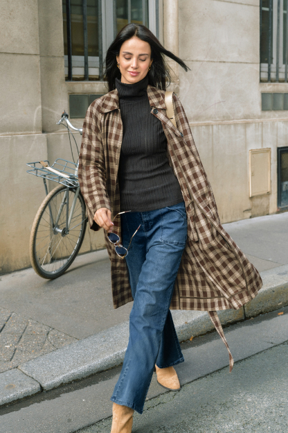 City Charm Plaid Trench Coat