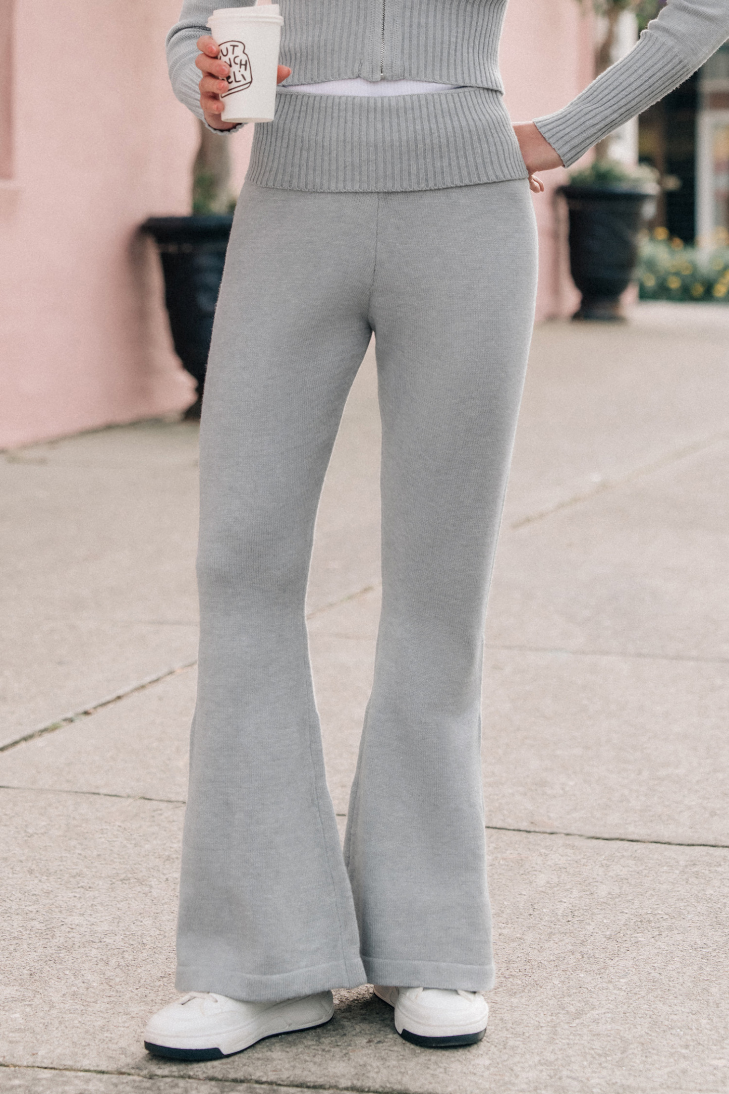 Grey Flared Leg Knit Pants