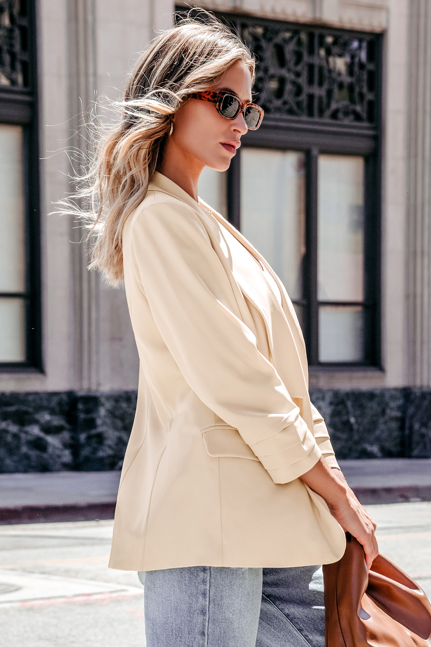 Neutral Collared Long Sleeve Blazer