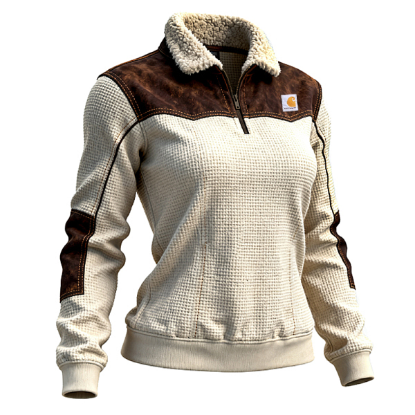 Women's Winter Pullover Sweater Jacket Quilted with Fleece Collar