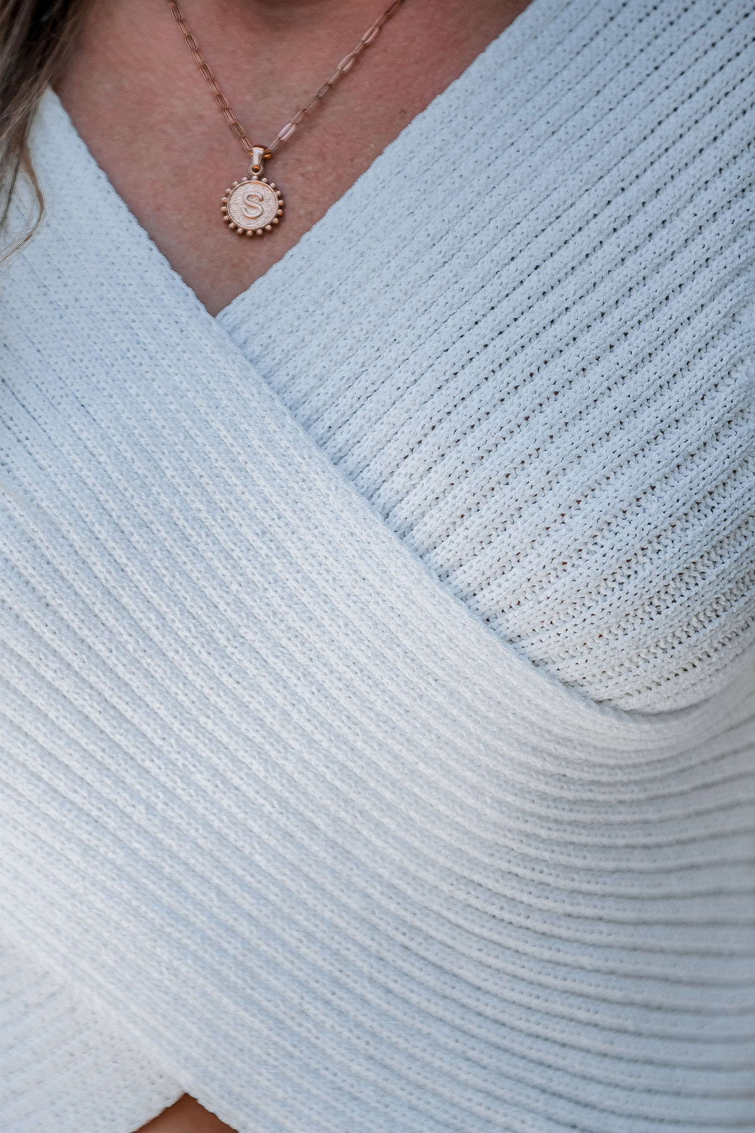 White Ribbed Knit Long Sleeve Wrap Crop Top