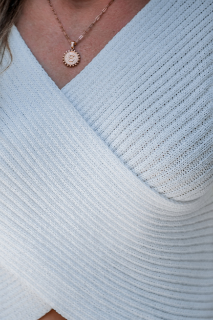 White Ribbed Knit Long Sleeve Wrap Crop Top
