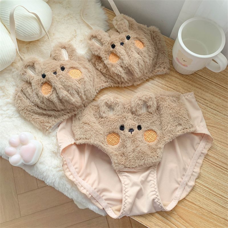 Women's Cute Teddy Bear Plush Lingerie Set – Soft Wool Touch Bra and Panty Set with 3D Bear Design – Cozy, Flirty & Fun Nightwear