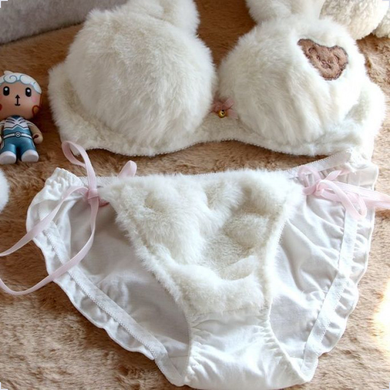 1 Pair Cute Bear Winter Lingerie Bra Set