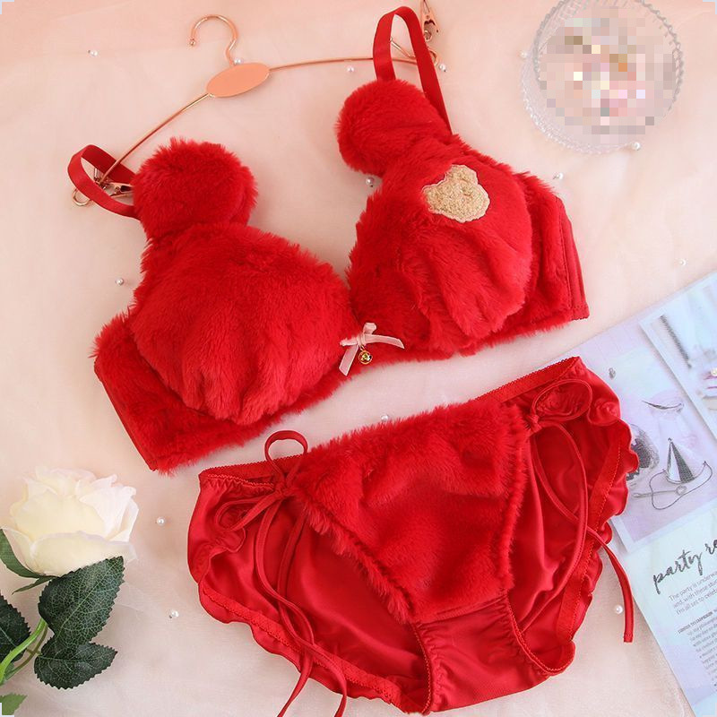 1 Pair Cute Bear Winter Lingerie Bra Set