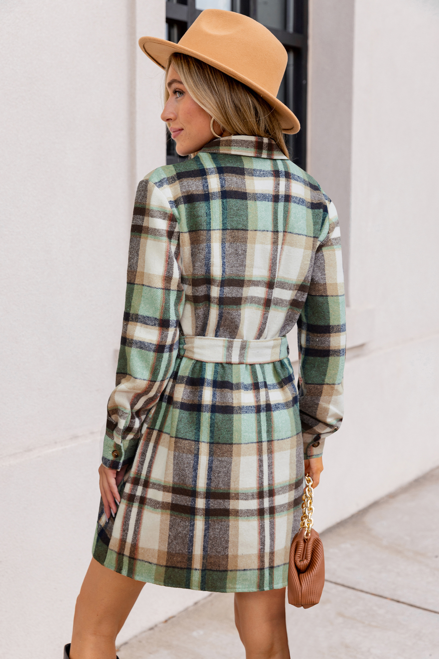 Pistachio Cream Plaid Mini Dress