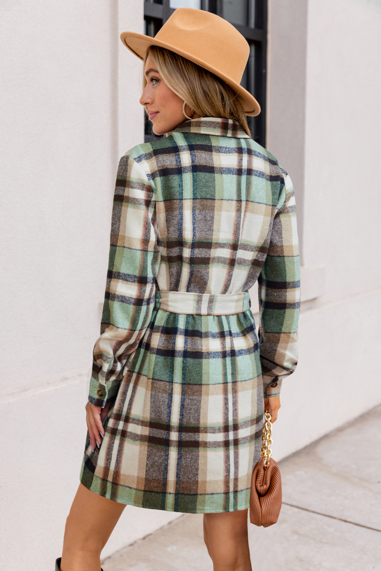 Pistachio Cream Plaid Mini Dress