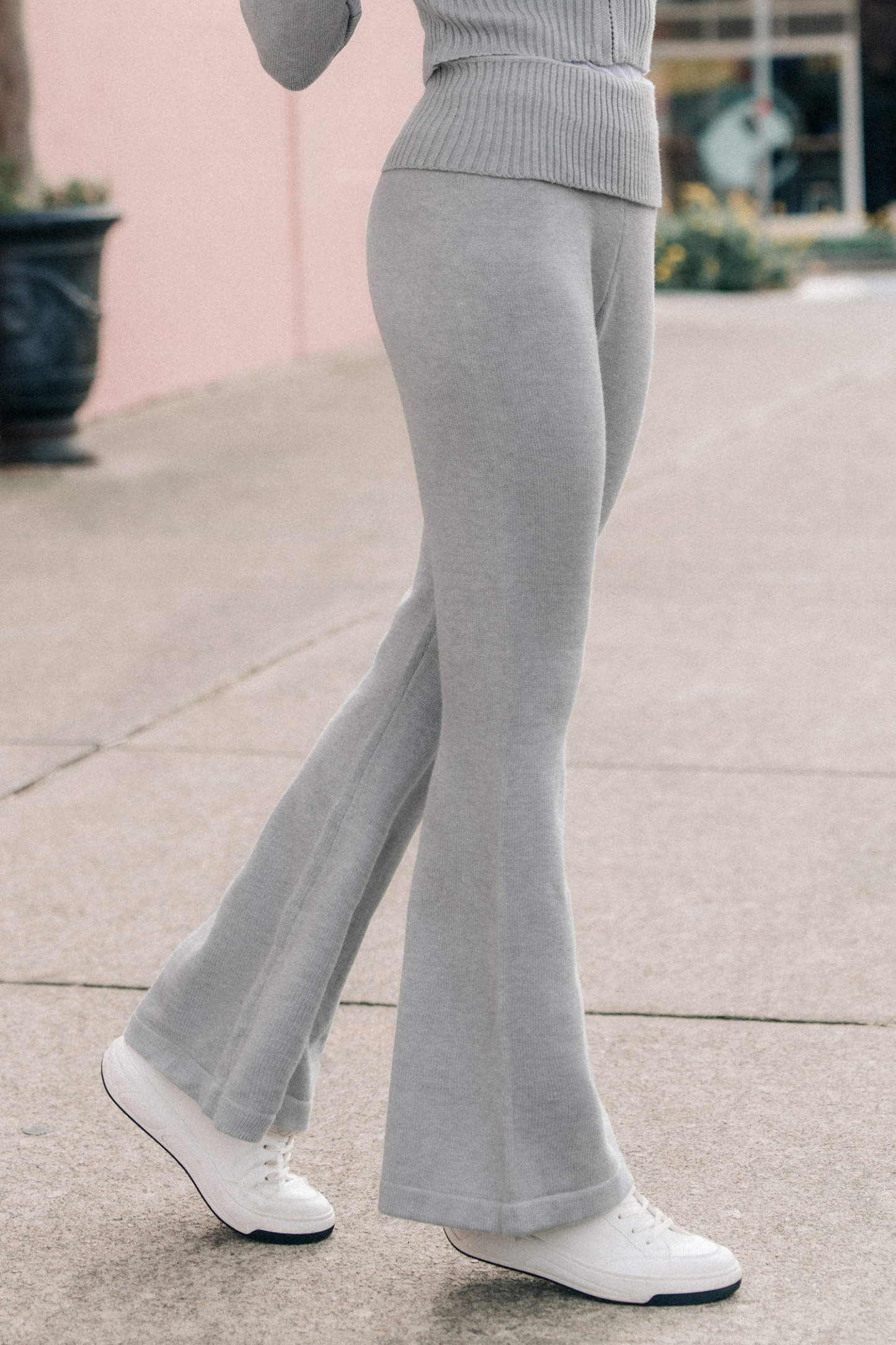 Grey Flared Leg Knit Pants