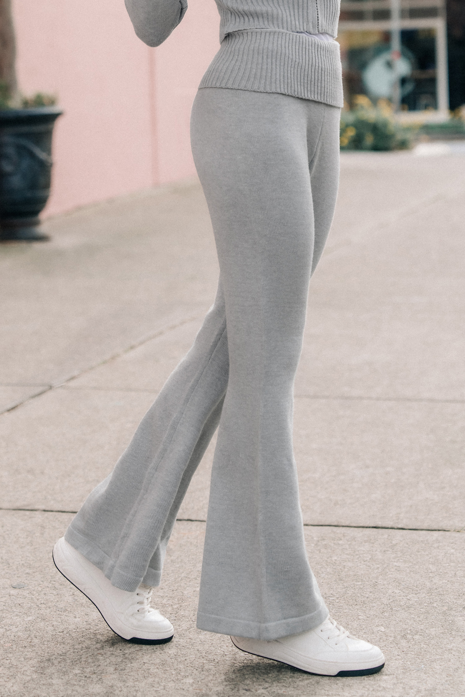 Grey Flared Leg Knit Pants