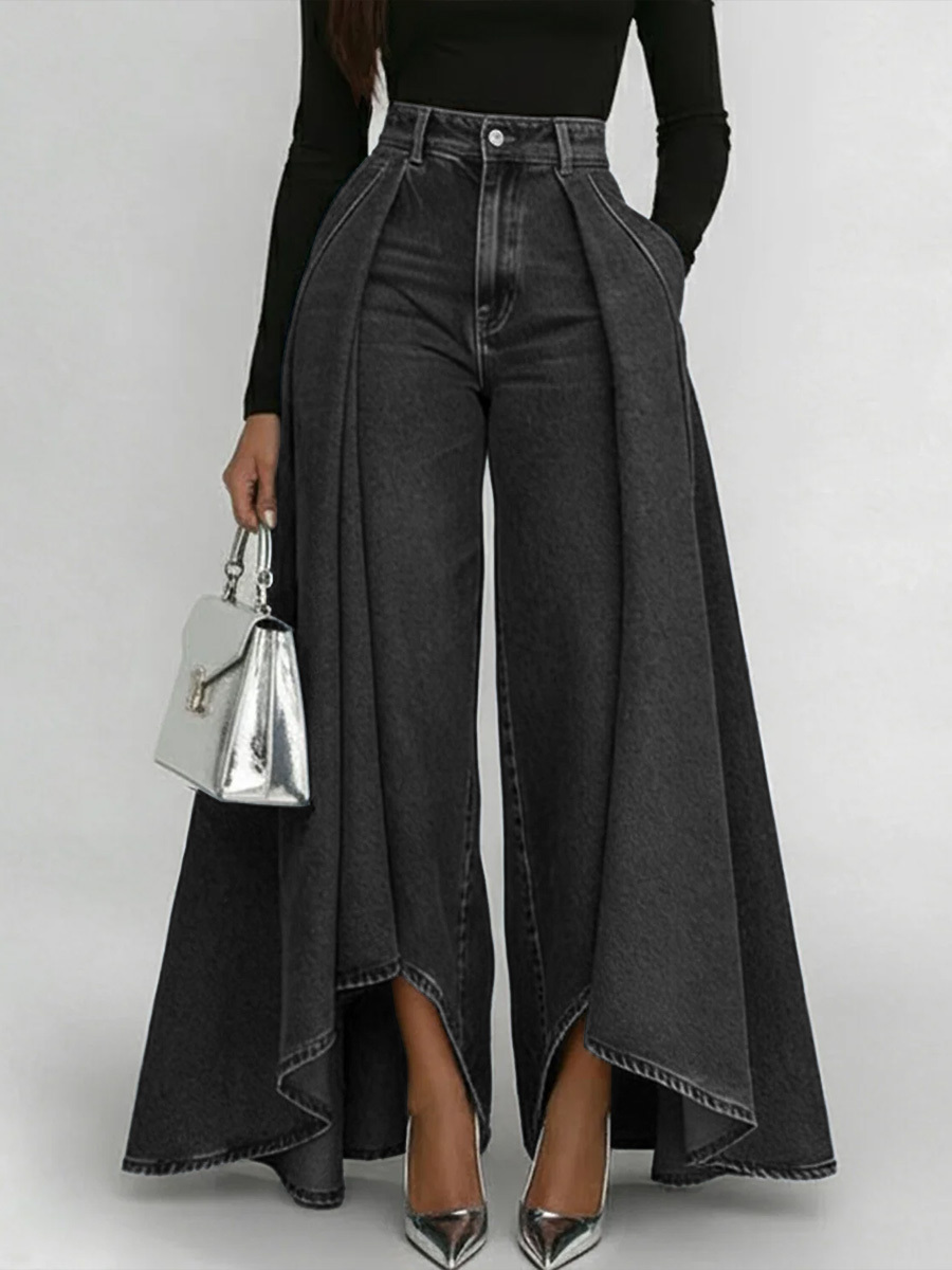 Women's High-waisted Casual Loose-fitting Wide-leg Jeans