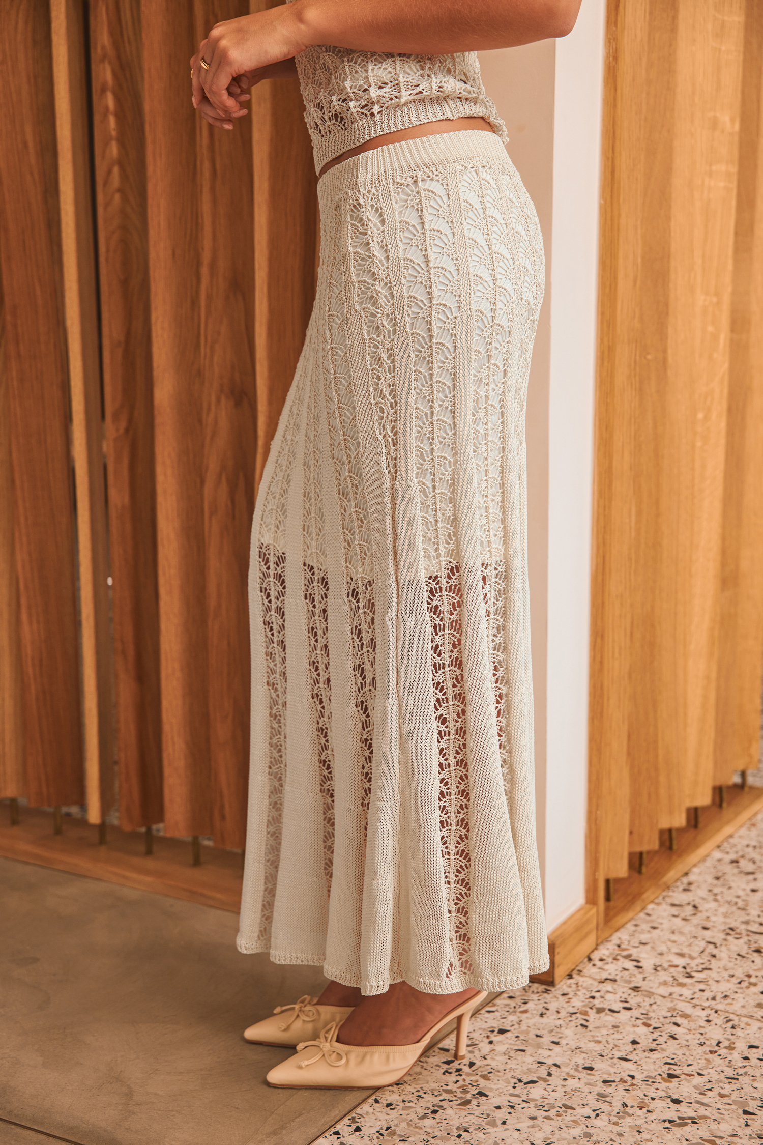 Aspen Nights Beige Midi Skirt