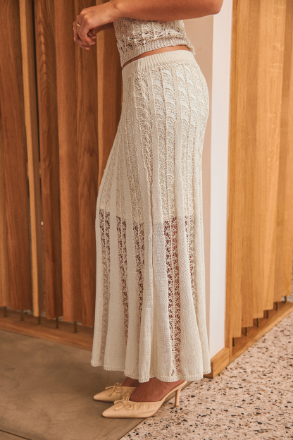 Aspen Nights Beige Midi Skirt