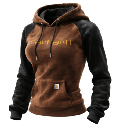 Outdoor women's casual suede contrast color stitching raglan sleeve hooded sweatshirt retro western sweatshirt