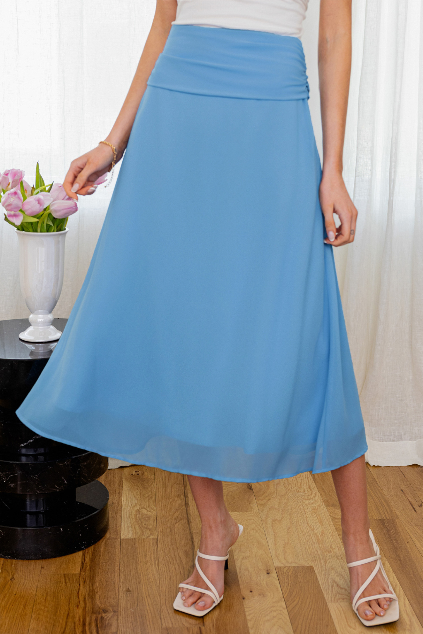 Swing Dancing Blue Midi Skirt