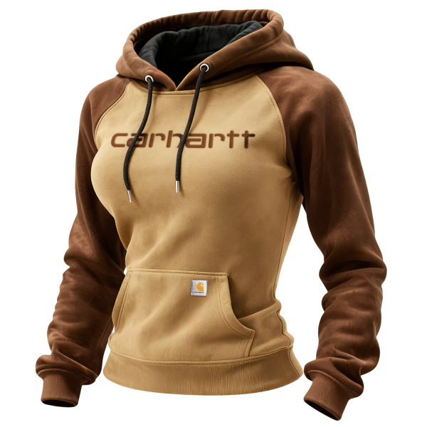 Outdoor women's casual suede contrast color stitching raglan sleeve hooded sweatshirt retro western sweatshirt