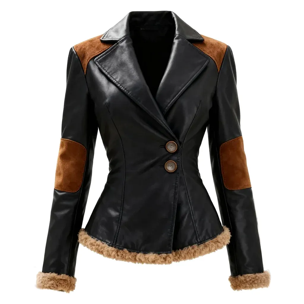 Women's Vintage Lapel Leather Jacket Coat Top