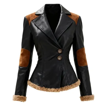 Women's Vintage Lapel Leather Jacket Coat Top