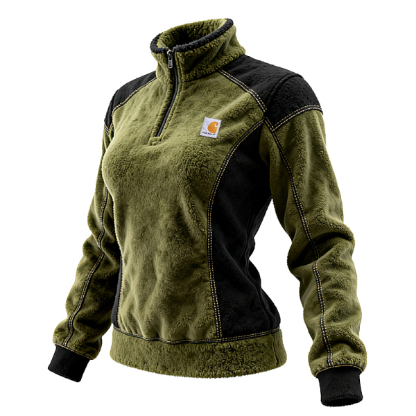 Women's Olive Green Fleece Pullover Sweater Jacket with Black Accents