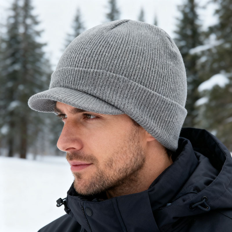 Warm Short-brimmed Earflap Knitted Hat