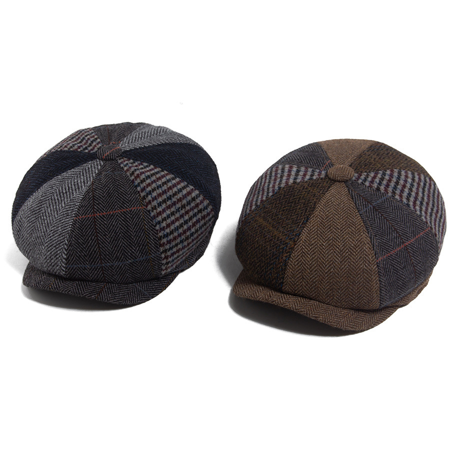 Wool knitted octagonal newsboy cap