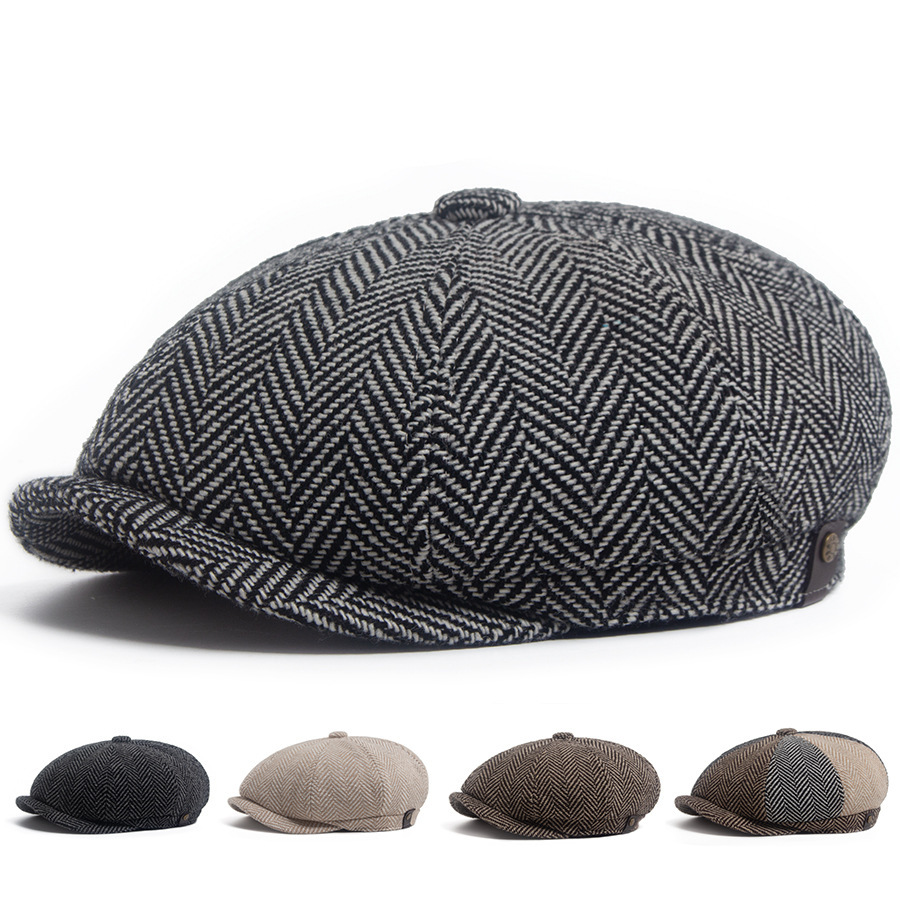 Striped knitted octagonal newsboy cap