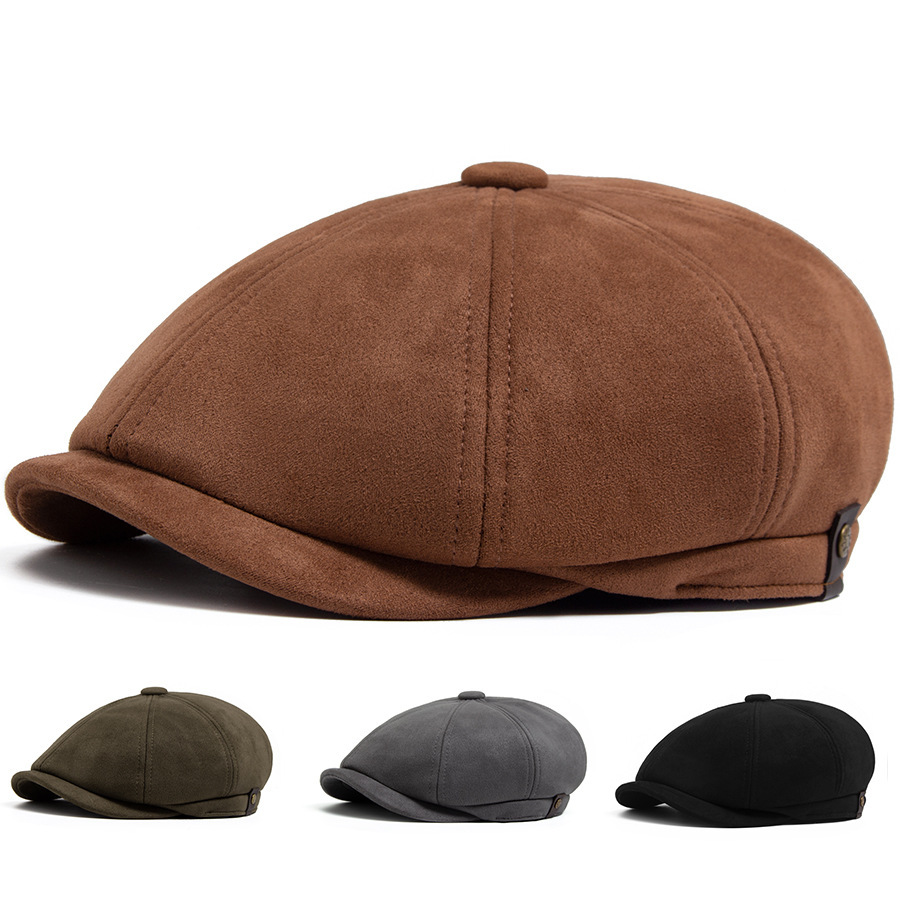 Suede octagonal newsboy cap
