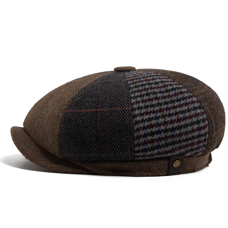 Wool knitted octagonal newsboy cap