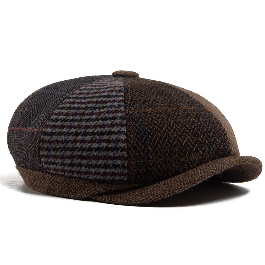 Wool knitted octagonal newsboy cap