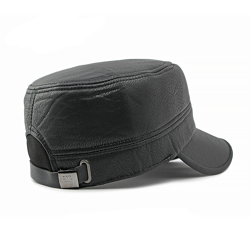Leather flat top baseball cap