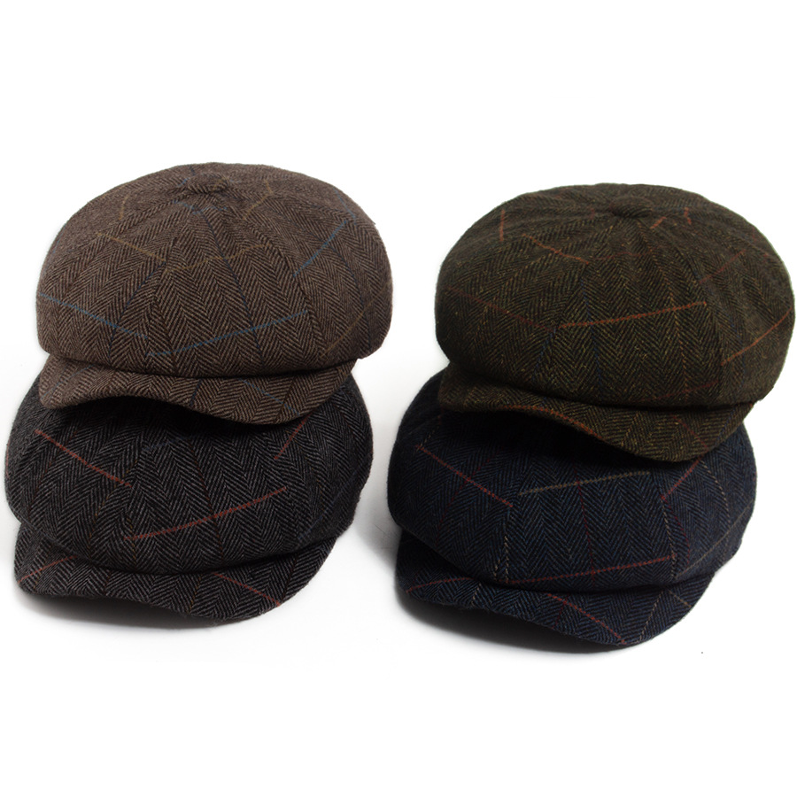 Octagonal wool newsboy cap