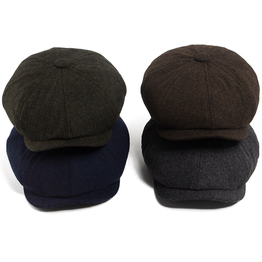 Autumn and winter wool octagonal newsboy cap