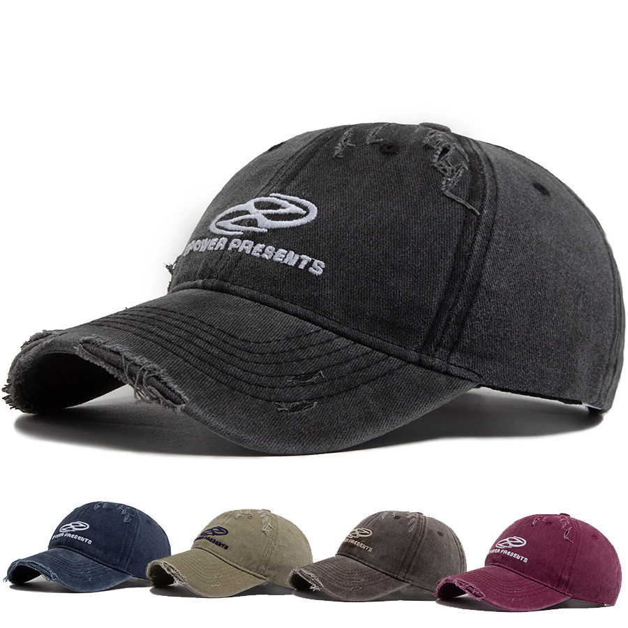 Washed cotton distressed embroidered baseball cap