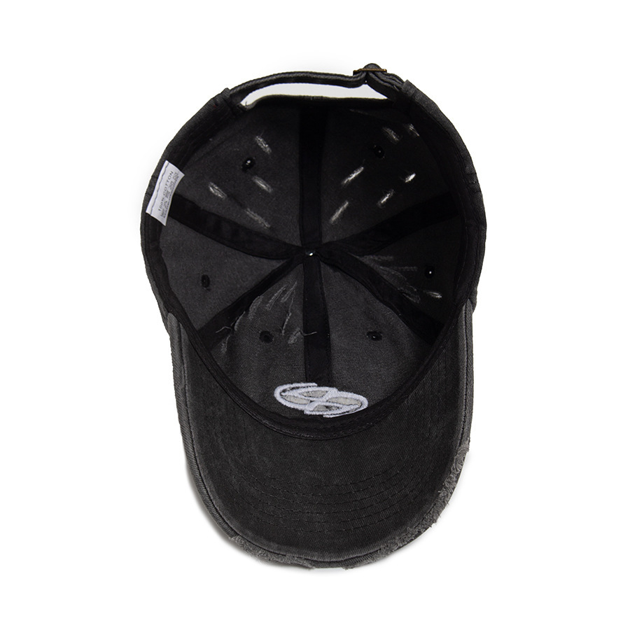Washed cotton distressed embroidered baseball cap