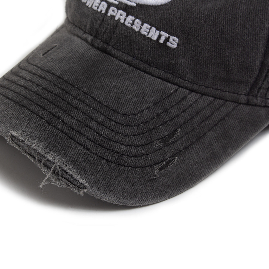 Washed cotton distressed embroidered baseball cap