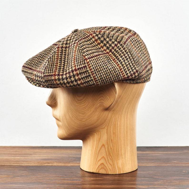 Eight Piece Wool Newsboy Cap-Crown Beige