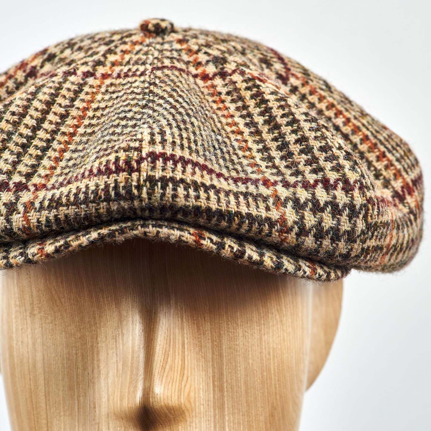 Eight Piece Wool Newsboy Cap-Crown Beige