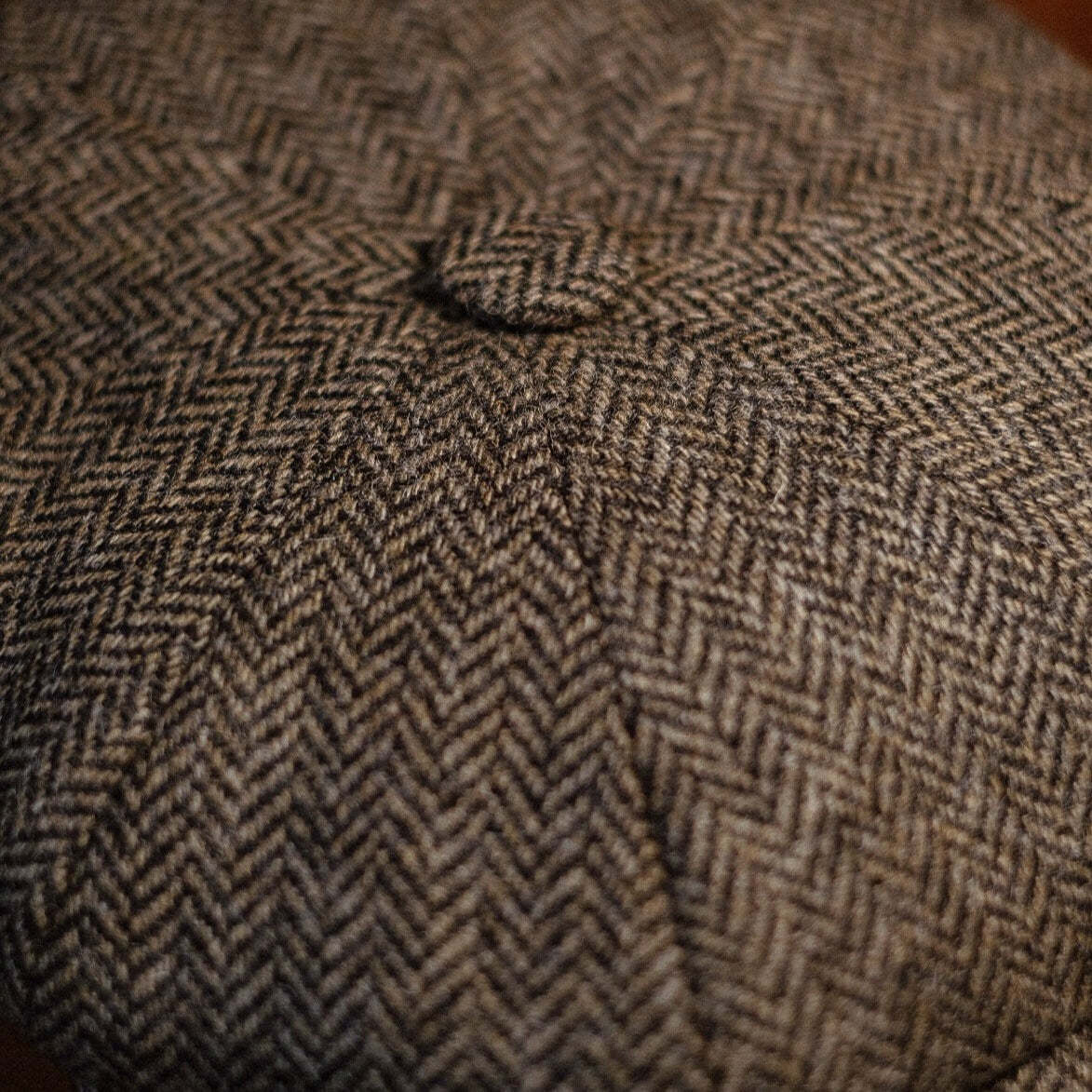 Eight Piece Herringbone Wool Retro Newsboy Cap-Light Brown