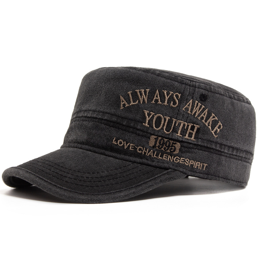 Embroidered print flat top baseball cap