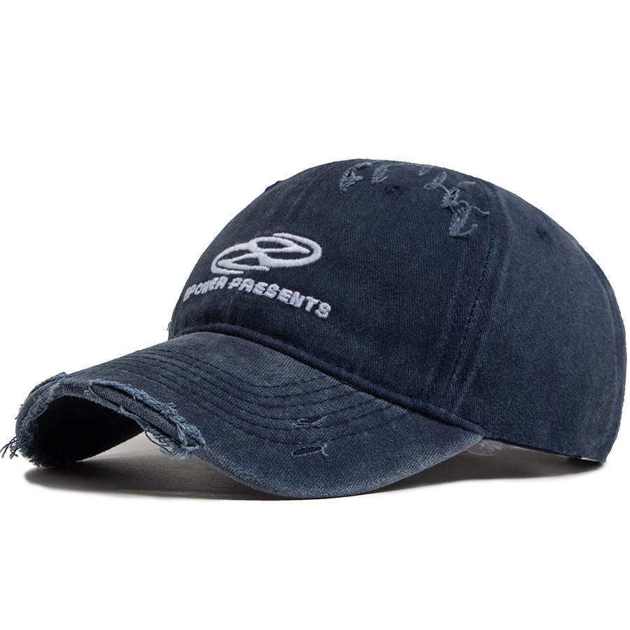 Washed cotton distressed embroidered baseball cap