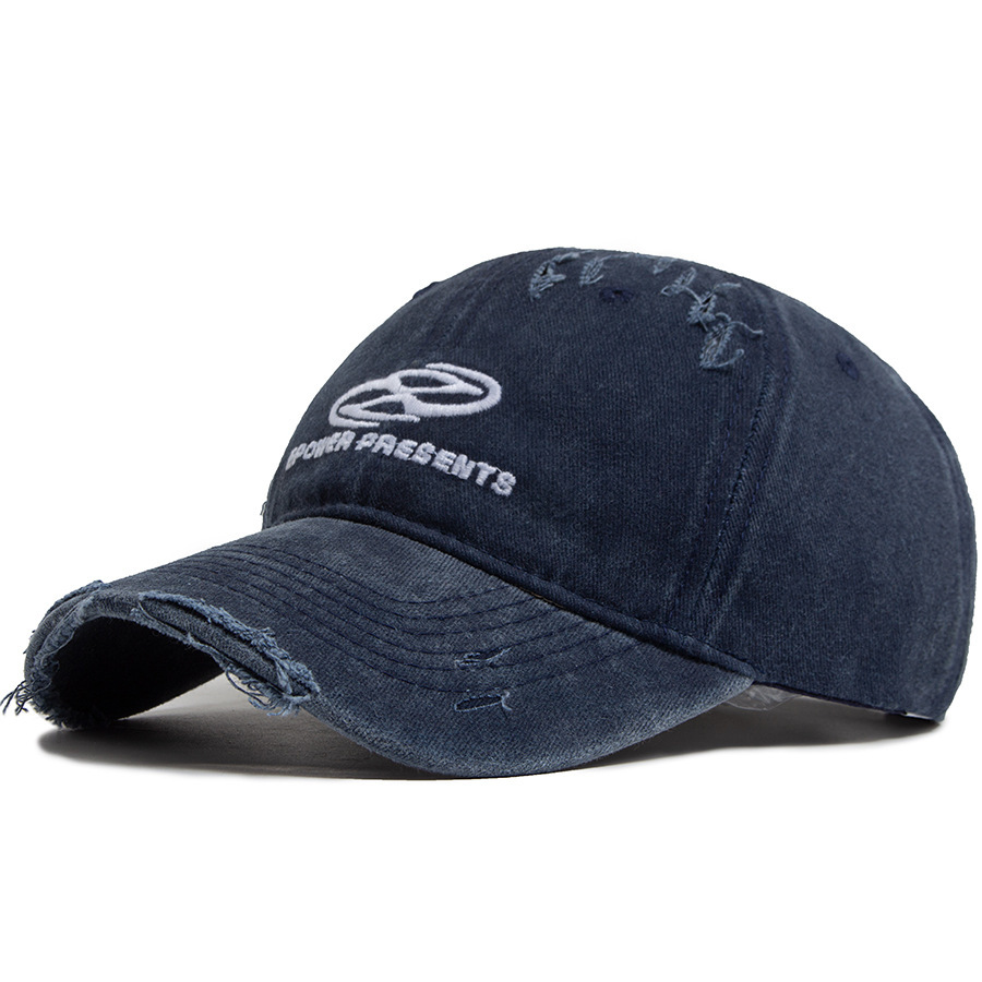 Washed cotton distressed embroidered baseball cap