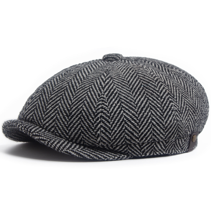 Striped knitted octagonal newsboy cap