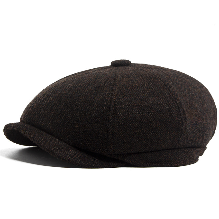 Autumn and winter wool octagonal newsboy cap