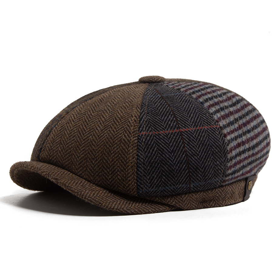 Wool knitted octagonal newsboy cap