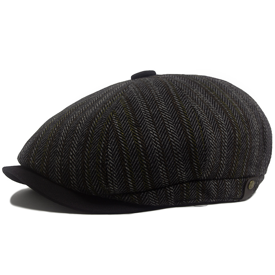 Striped knitted octagonal newsboy cap