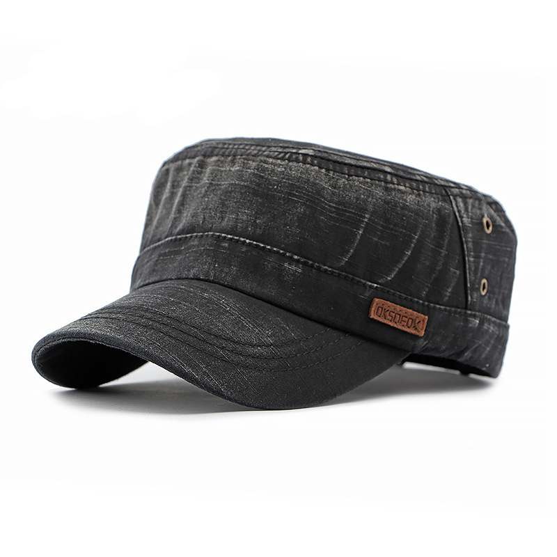 Washed denim flat top baseball cap