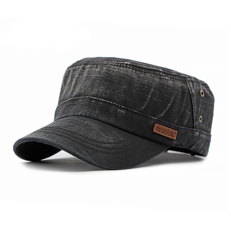 Washed denim flat top baseball cap