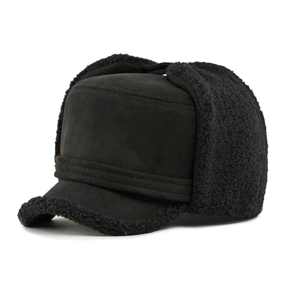 Fleece-lined earmuff flat top baseball cap